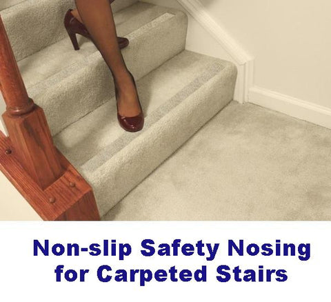 No-slip Strips, Carpeted Stairs - GRIPKims non-slip carpet for slippery stairs, anti slip solution to fix slipping with add-on grip, prevent falling on slick carpet.